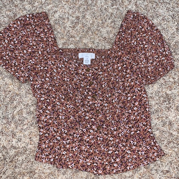 IVY & MAIN Square Neck Button Peplum Rust Top - Picture 4 of 5